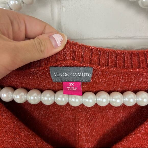 Vince Camuto Pumpkin Spice Soft Knit Seam Front V Neck Sweater Size 1X - Picture 8 of 9